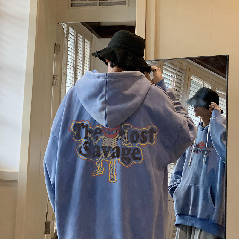 Retro loose casual large size letter print hooded sweatshirt for men