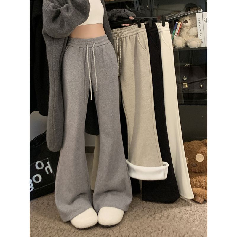 Casual pants, cashmere and velvet drawstring slimming slightly flared pants for women