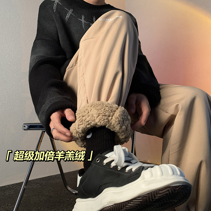 Northeastern winter - 40 degrees below zero men's winter trousers plus velvet and thickened lamb velvet sweatpants casual leg-tie warm cotton trousers