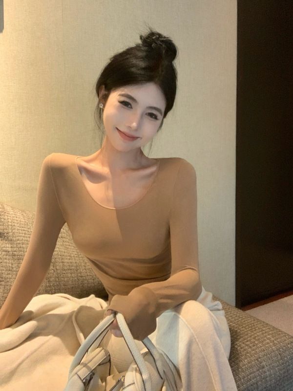 Warm and cold-repelling heat-storing bottoming shirt, new round-neck slim-fitting autumn clothing, thin base layer