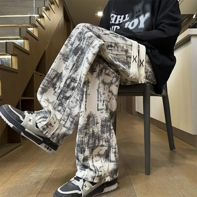 Internet picture American retro high street fashion brand tie-dye loose straight sports casual pants