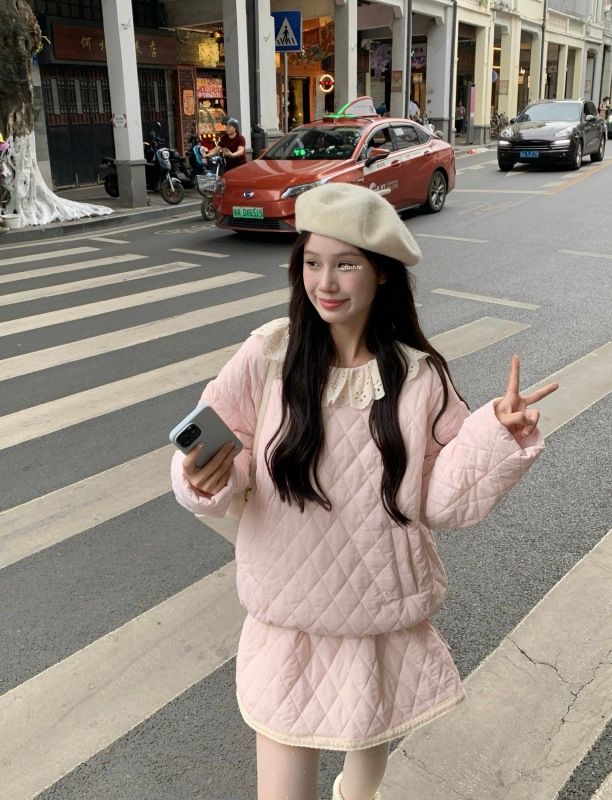 Popular design pink lace cotton coat suit