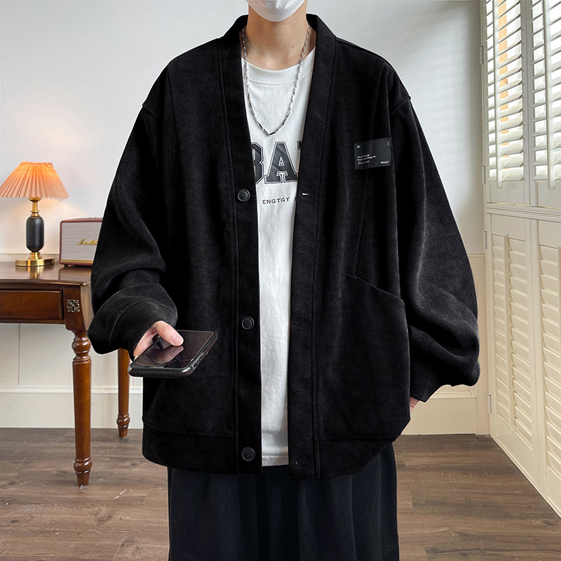 American cardigan jacket for men in autumn new style plus fat and extra large lazy style fat knitted sweater