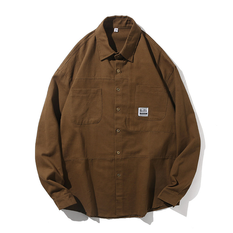 Autumn Japanese workwear long-sleeved shirt pure cotton men's large size loose jacket