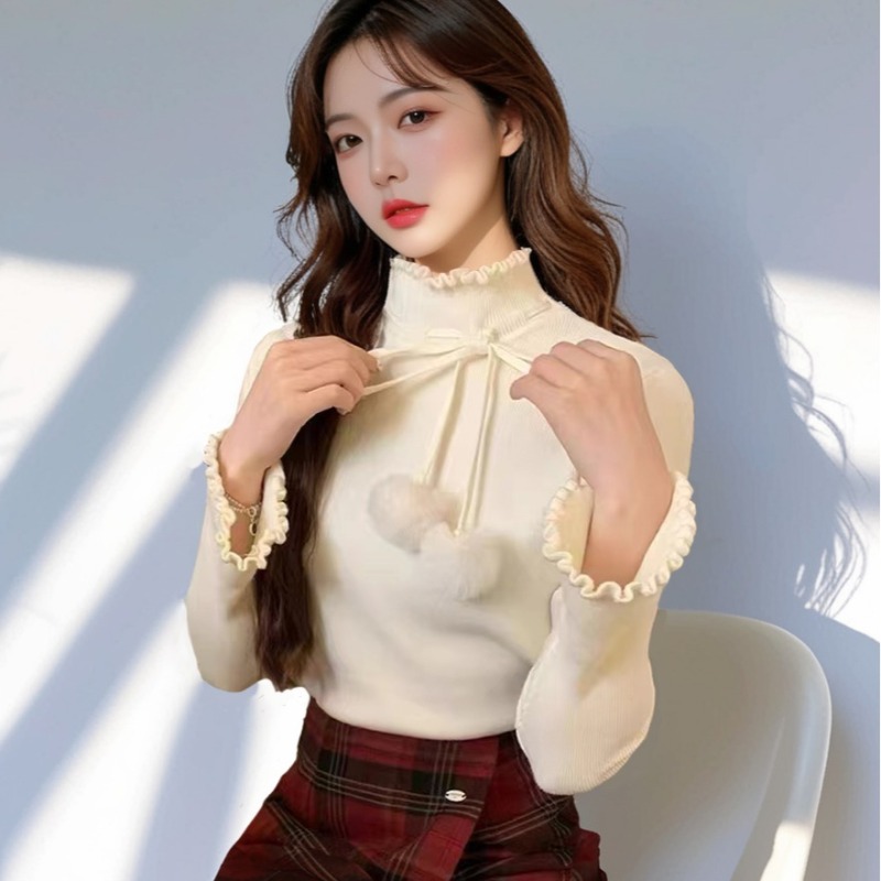 New autumn and winter sweater fungus half turtleneck bell sleeves bottoming sweater