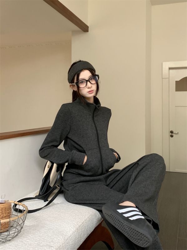 Korean style stand collar fashion knitted suit for women autumn and winter 2024 new high-end outfit complete set