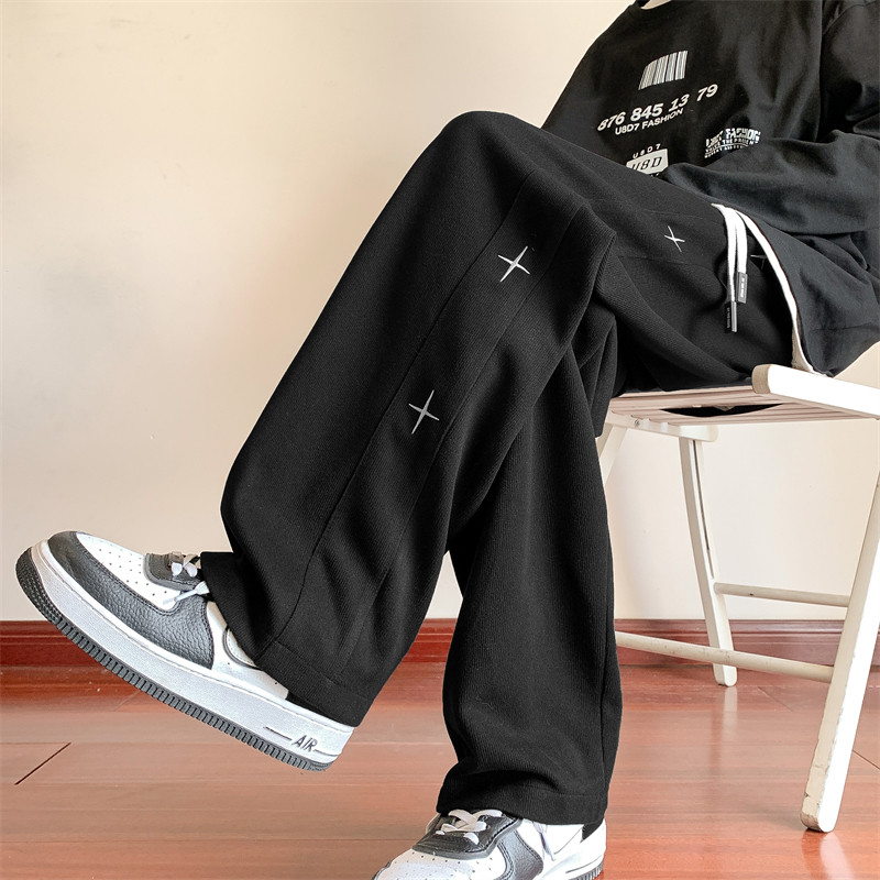 Spring new style embroidered sweatpants men's sweatpants loose large size loose casual pants straight pants
