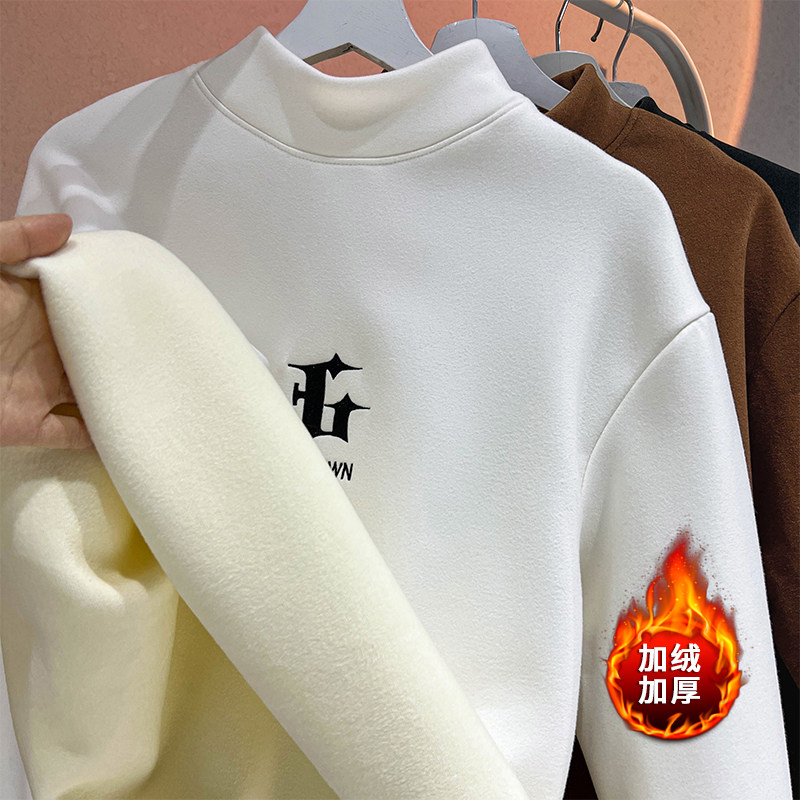 German embroidery winter new fashion plus velvet half turtleneck warm sweatshirt