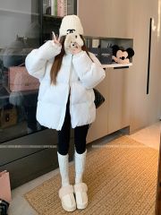 Lazy casual solid color cotton stand collar cotton coat women's winter warm loose thickened bread coat cotton jacket