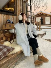 Korean style thickened velvet warm mid-length cotton coat for women