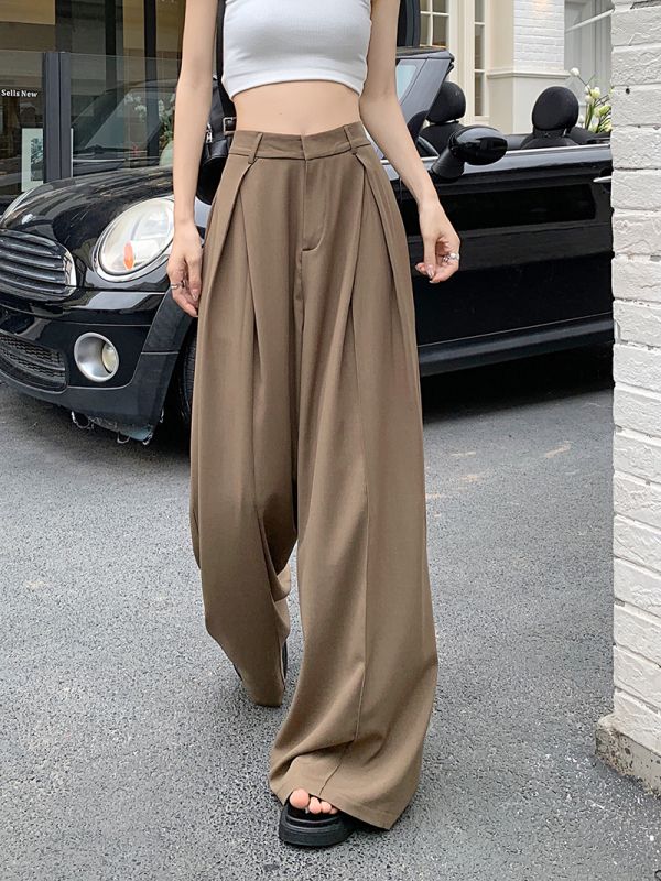 High-end suit pants, casual pants, women's khaki pants, wide-leg pants, loose high-waisted drapey floor-length pants