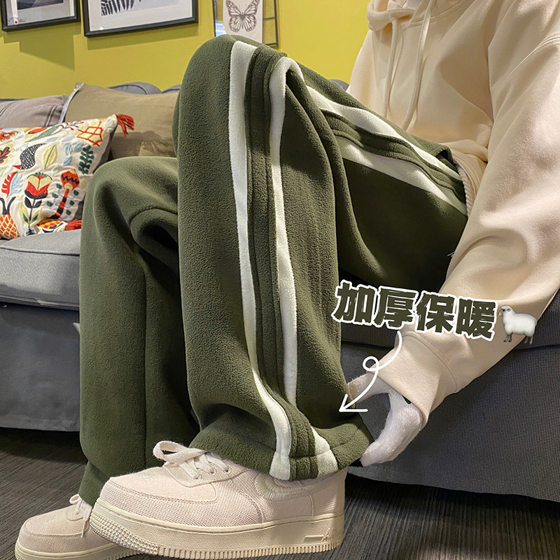 Velvet thickened polar fleece pants men's winter sweatpants loose ins casual pants