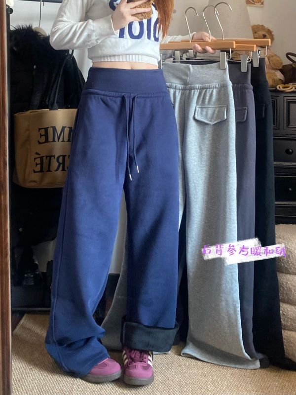 New high-waisted casual straight-leg trousers and sweatpants plus velvet and thickened loose wide-leg pants and floor-length trousers