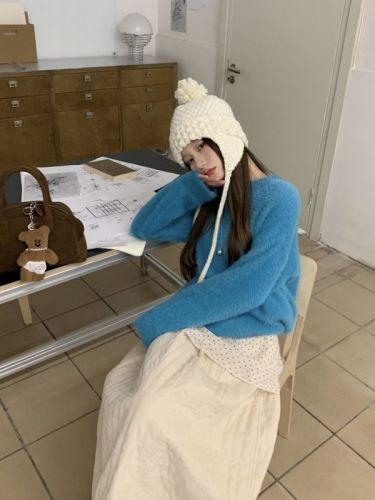 Three-label whitening, age-reducing, thickening and warm imitation mink velvet sweater for women, loose and lazy knitted sweater