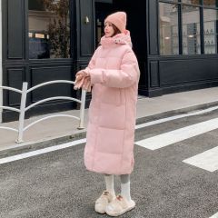 Actual shot of 2024 new thickened long down cotton coat for women, loose over the knee, extra long couple winter cotton coat