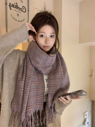 Atmospheric plaid scarf for women, winter, versatile, student girl, thickened scarf, scarf, autumn and winter trend