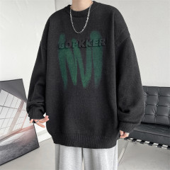 Winter letter round neck sweater trendy loose knitted sweater Hong Kong large size printed American sweater