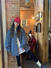 Korean style plaid cotton coat with lazy design, casual and versatile cotton coat