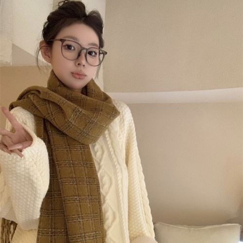 Atmospheric plaid scarf for women, winter, versatile, student girl, thickened scarf, scarf, autumn and winter trend