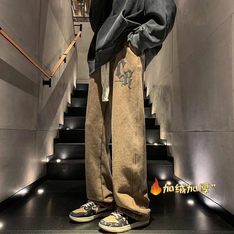Autumn and winter clothing washed distressed foam printed couple sweatpants large size thickened casual pants