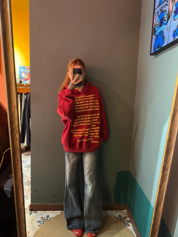 National trend American letter hooded sweatshirt for women spring and autumn high street couple loose top hoodie