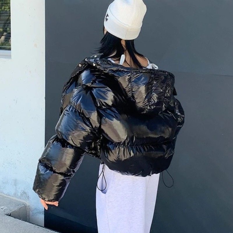 Korean ins glossy casual all-match hooded short bread jacket cotton-padded jacket
