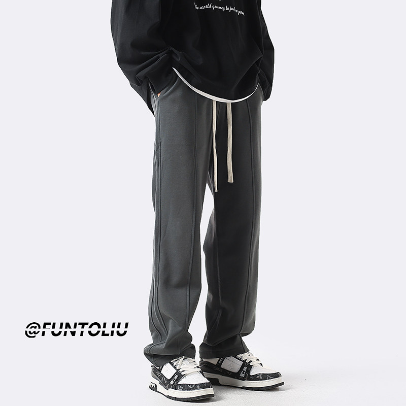 American heavyweight sweatpants men's autumn solid color versatile high street casual long pants trendy brand loose straight sports pants