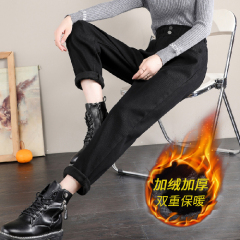 Jeans for women in spring and autumn, new high-waisted plus size harem radish daddy velvet pants for women in autumn and winter