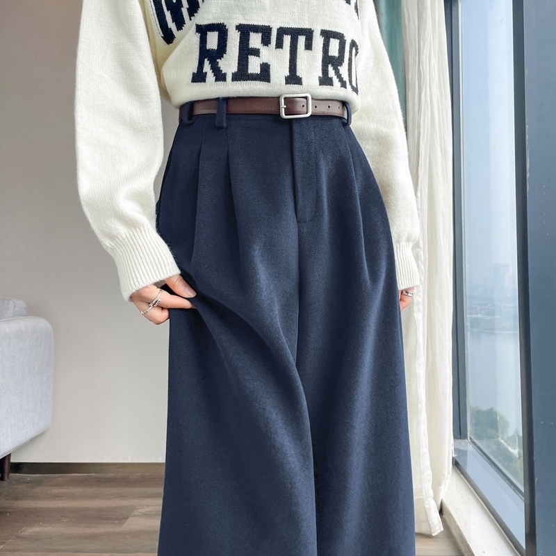 New autumn and winter plus fleece pants, straight wide-leg pants, high-waisted boot pants, nine-point casual pants for women