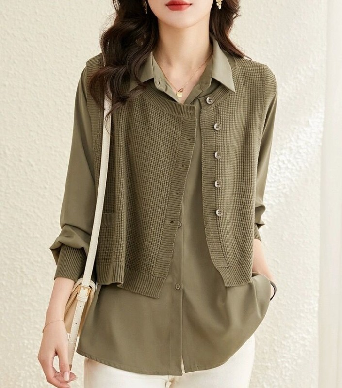 Two-piece shirt set for women 2024 autumn new style loose casual early spring shirt jacket western style vest long-sleeved top