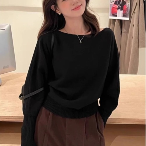 Lemon green tea gentle one-shoulder pullover sweater for women autumn and winter Korean style long-sleeved sweater