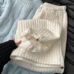 Three-dimensional waistband, original quality, high-end and super good-looking trousers for women, winter velvet thickened loose wide-leg pants