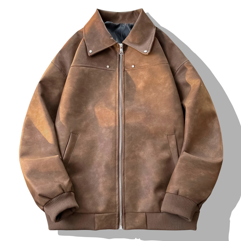Couple style men's leather jacket autumn men's thin coat personalized lapel