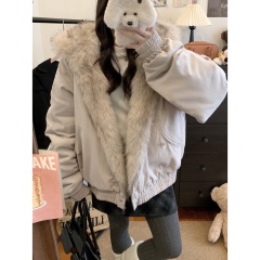 Actual shot#zuoshandiao big fur collar style winter short quilted fur hooded cotton coat thickened cotton coat