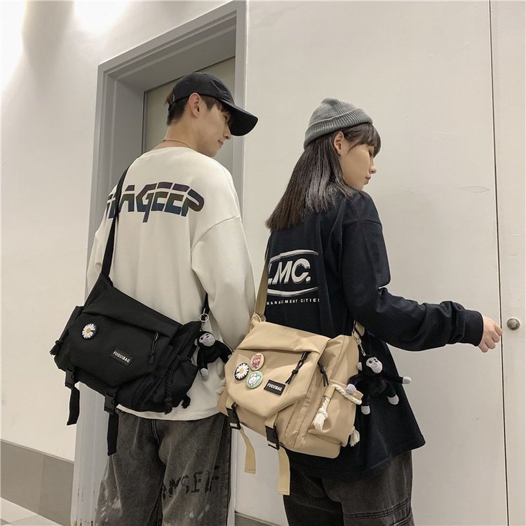 Japanese workwear retro crossbody bag, men's and women's couple bag, Korean style ins style versatile messenger bag, large capacity shoulder bag