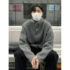 Autumn and winter design niche high collar lazy style cardigan sweater jacket men's trend