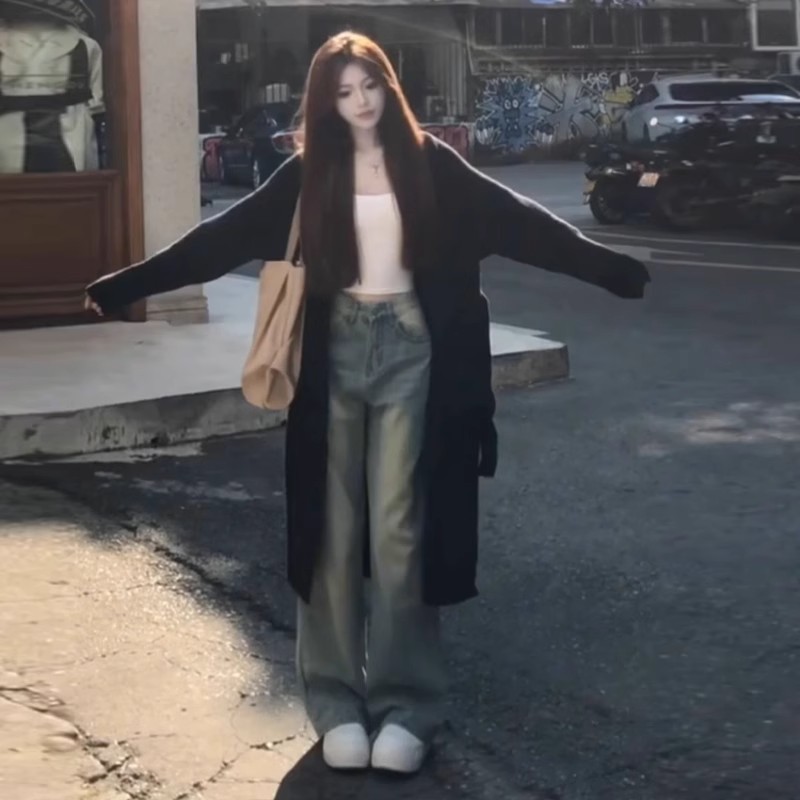 Korean Style Loose Lazy Style Sweater Jacket Mid-Length Knitted Cardigan Top Women's Autumn Suit