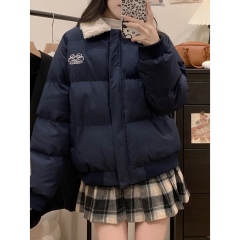 Real shot #American retro lamb wool lapel short cotton coat for women winter new thickened warm cotton coat trendy