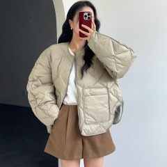 Korean chic winter new retro round neck simple design long-sleeved cotton jacket