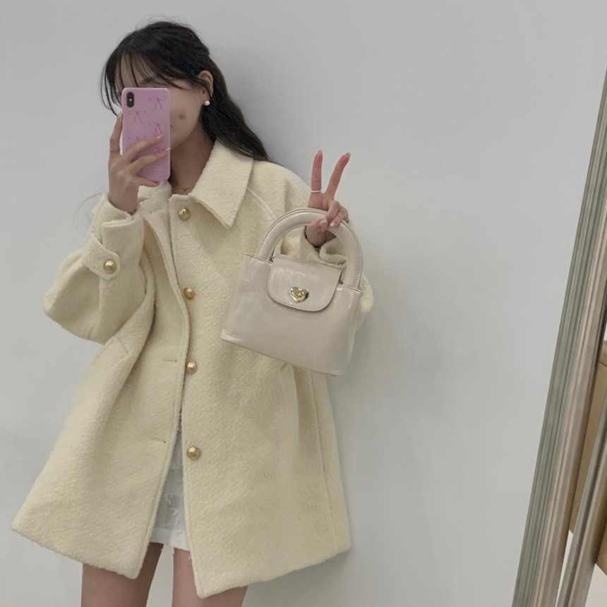 Korean chic winter new French retro-breasted simple slim woolen coat