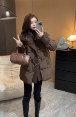 White duck down mid-length down jacket for women new winter large lapel loose thickened horn button jacket trendy