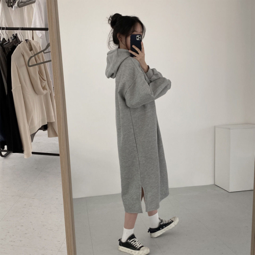 Thick velvet autumn and winter Korean style simple off-slit dress and sweatshirt for women