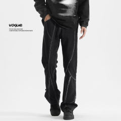 American high street black bootcut jeans for men, trendy and versatile, washed jeans