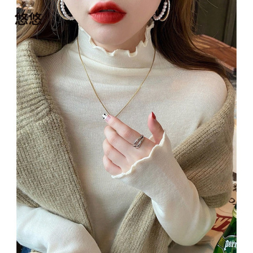Solid color turtleneck bottoming shirt for women Korean autumn and winter new cashmere inner with fungus slimming knitted sweater