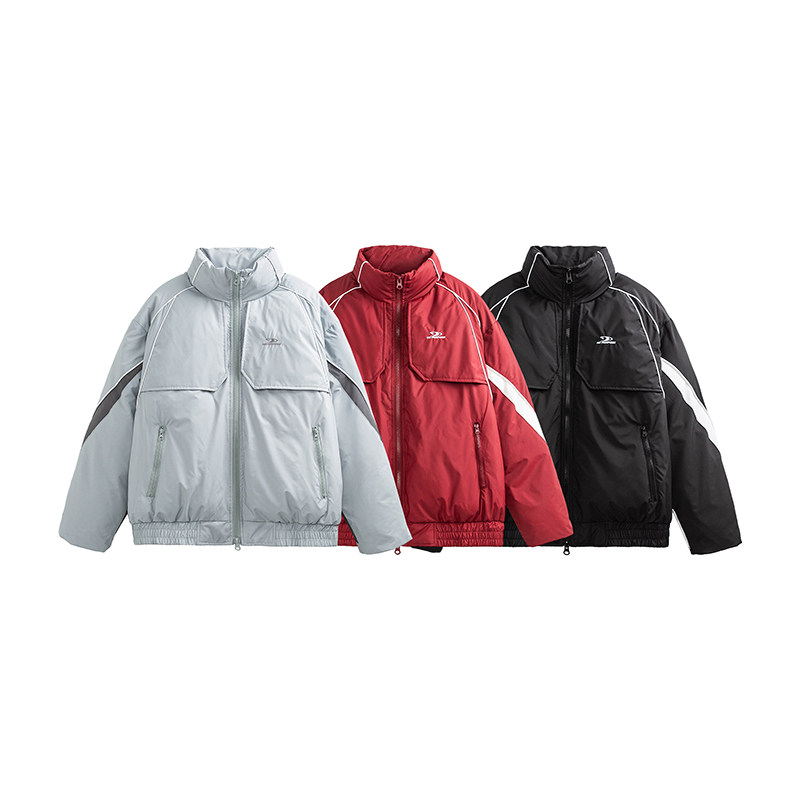 American deconstructed stand-up collar cotton jacket for men in winter, new trendy brand thickened cotton jacket, loose design, warm cotton jacket