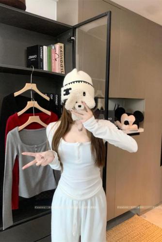 Pure Desire High Elastic Bottoming Women's Autumn and Winter Slim Fit Square Neck Top