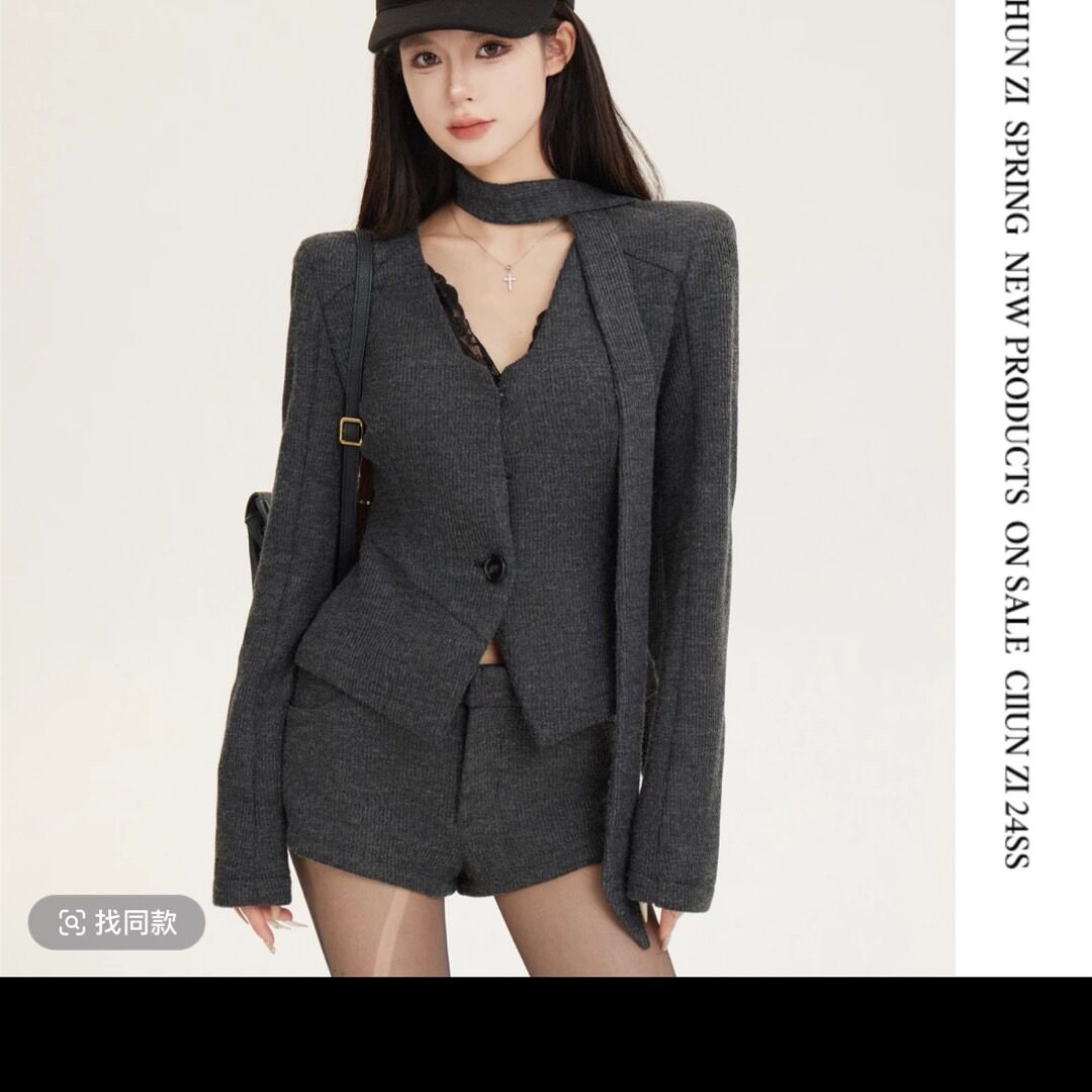 CHUN ZI Pretty Woman Waist Suit Jacket Tie Temperament Hot Girl Slim Fit Top
