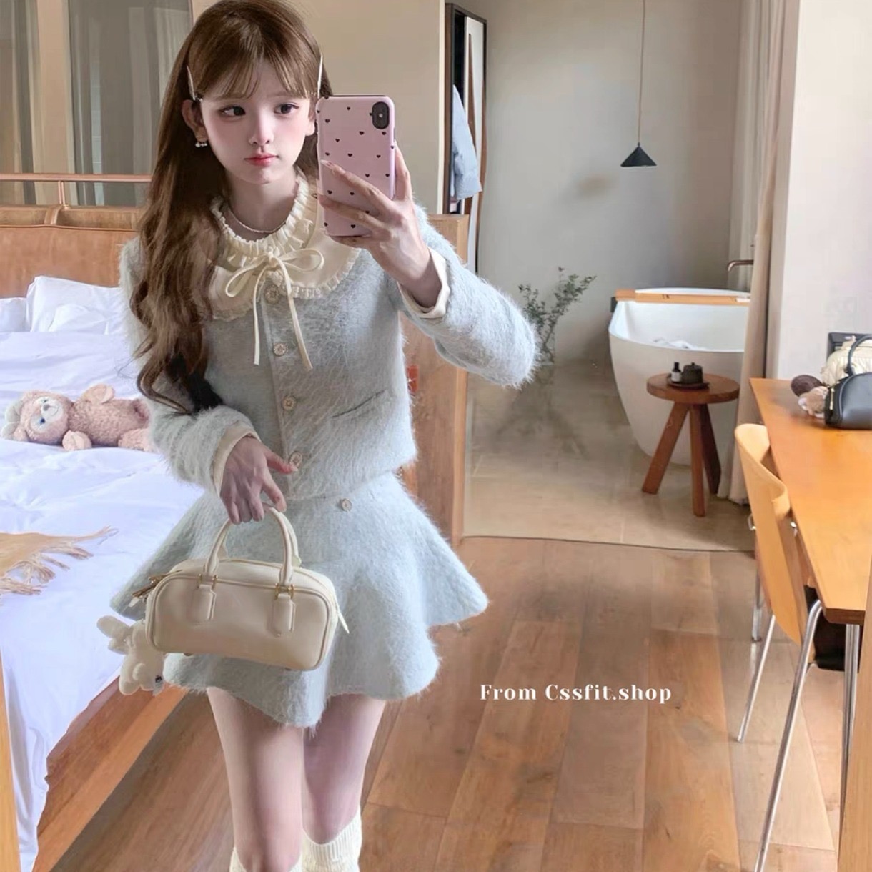 Chi San Umbrella 24/fw Miss Kyoto lace collar small fragrant jacket/long skirt/short skirt set