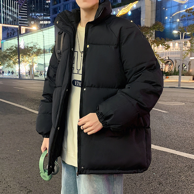 Winter stand-up collar thickened solid color cotton-padded jacket for young men, trendy cotton-padded jacket for couples