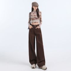 Actual shot of new autumn and winter versatile three-dimensional cutting contrast line scimitar pants denim women's loose design banana pants